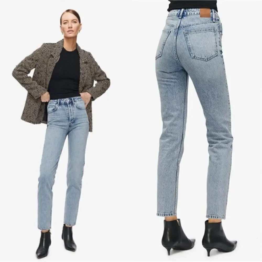 Anine Bing Sonya Blue Jeans Crop Straight Leg High Rise Size 25